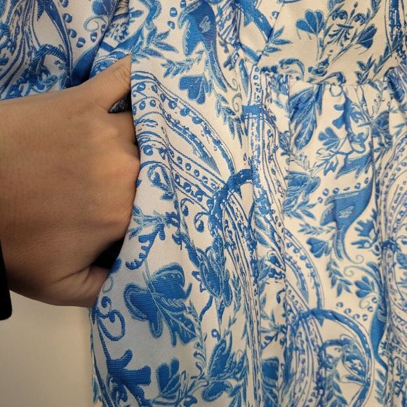 Mestiza New York Poco Poof Tapestry Mini A-Line Dress Blue Pockets Sz 2 - Picture 12 of 16